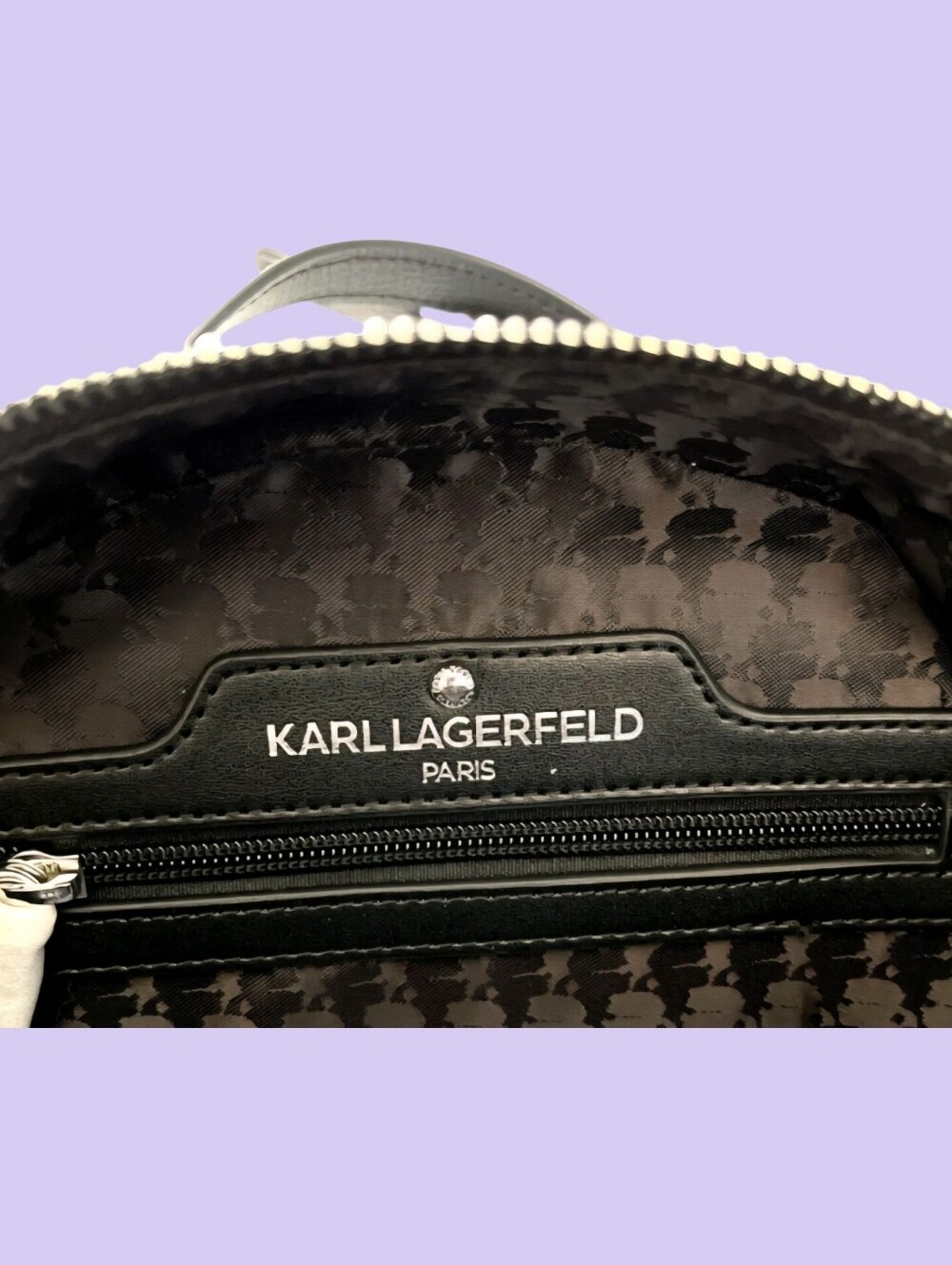 Karl Lagerfeld "Maybelle" Metallic Silver Vegan Leather Adjustable Crossbody NWT - Picture 6 of 7